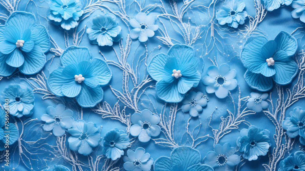Blue lace fabric on a white background. Fancy African.