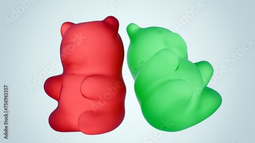 3d rendering of candy gummy bears on the white background photo