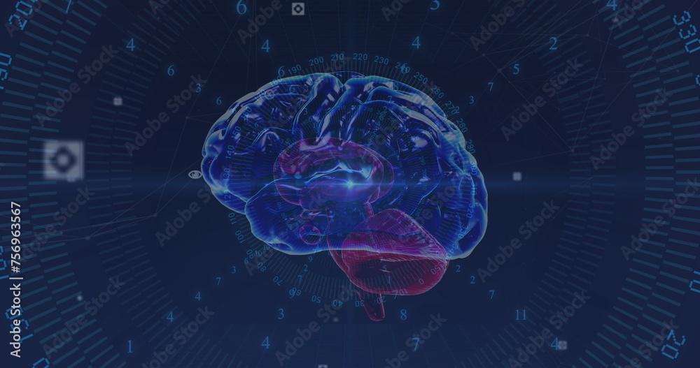 Image of data processing over brain Image of data processing over brain