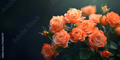 bouquet of orange roses  A close up of a flower garden with a orang rose in the background   
