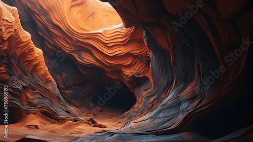 Curved Cave Formation with Brown and Orange colored Rock