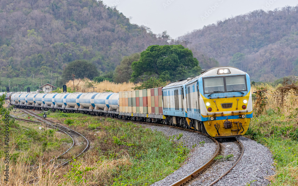 Cement Transport Train 527 at Saraburi, Thailand  