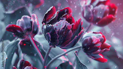 Beautiful tulips in the rain. Floral background. Toned. #756965920