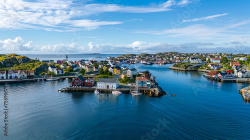 Aerial View of Haugesund Norway with Copy Space, Isolated Scenic Landscape of Coastal Town, Travel Destination, Generative AI

 photo