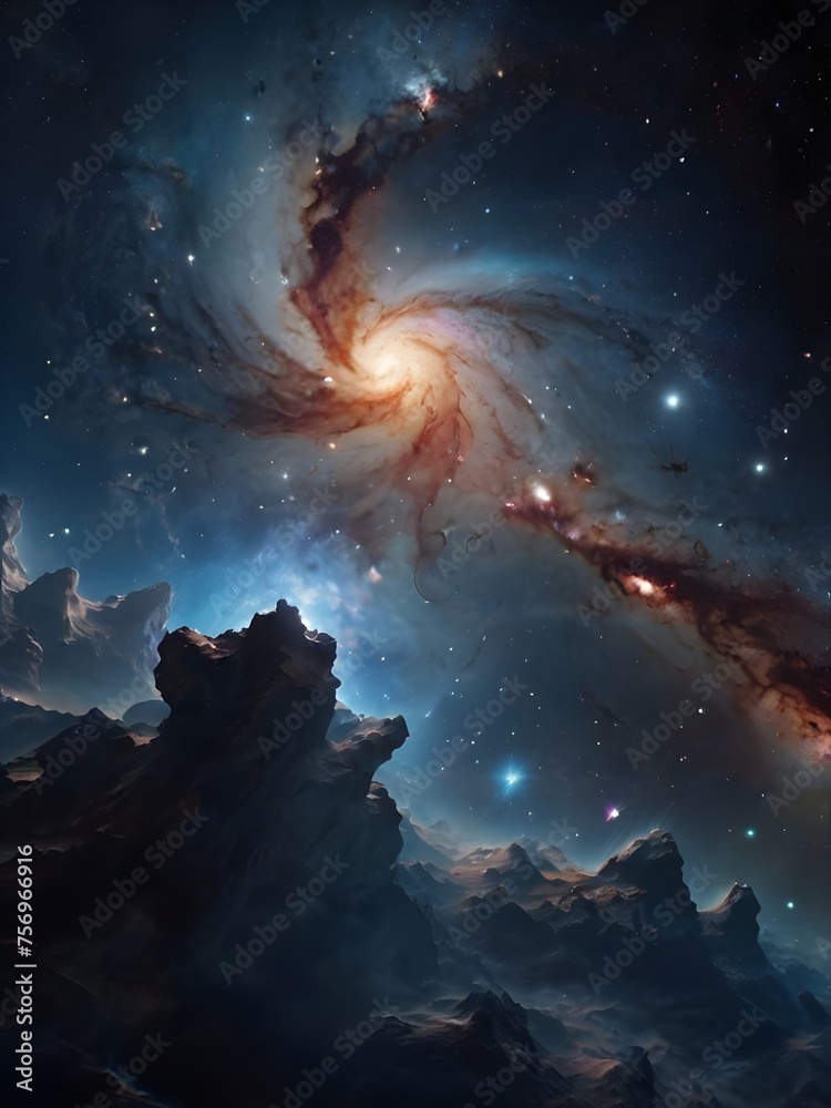 Fototapeta premium Embark on an epic odyssey through the cosmos, where distant galaxies, star clusters, and nebulae create a breathtaking celestial panorama. 8K, HD