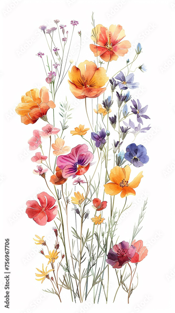 Fototapeta premium Pressed wildflowers watercolor style