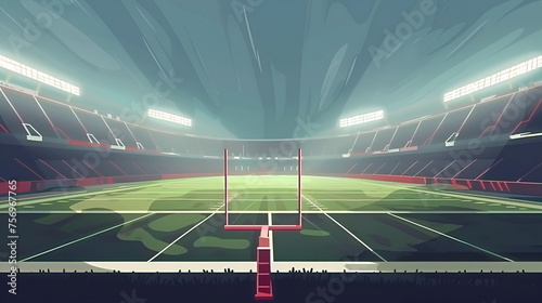 Illustrated American Football Field Background with Stadium Lights, Sports Game Concept for Team Strategy and Tactics, Generative AI

 photo