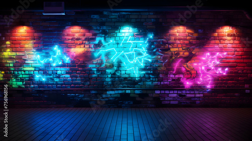 Neon lights on the brick wall © Pretty Panda