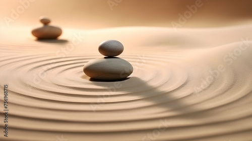 therapy and meditation concept  Zen stones with round lines on the sand