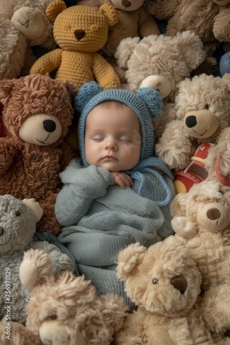 Professional Photography of a newborn snuggled in a warm, fuzzy blanket, Generative AI