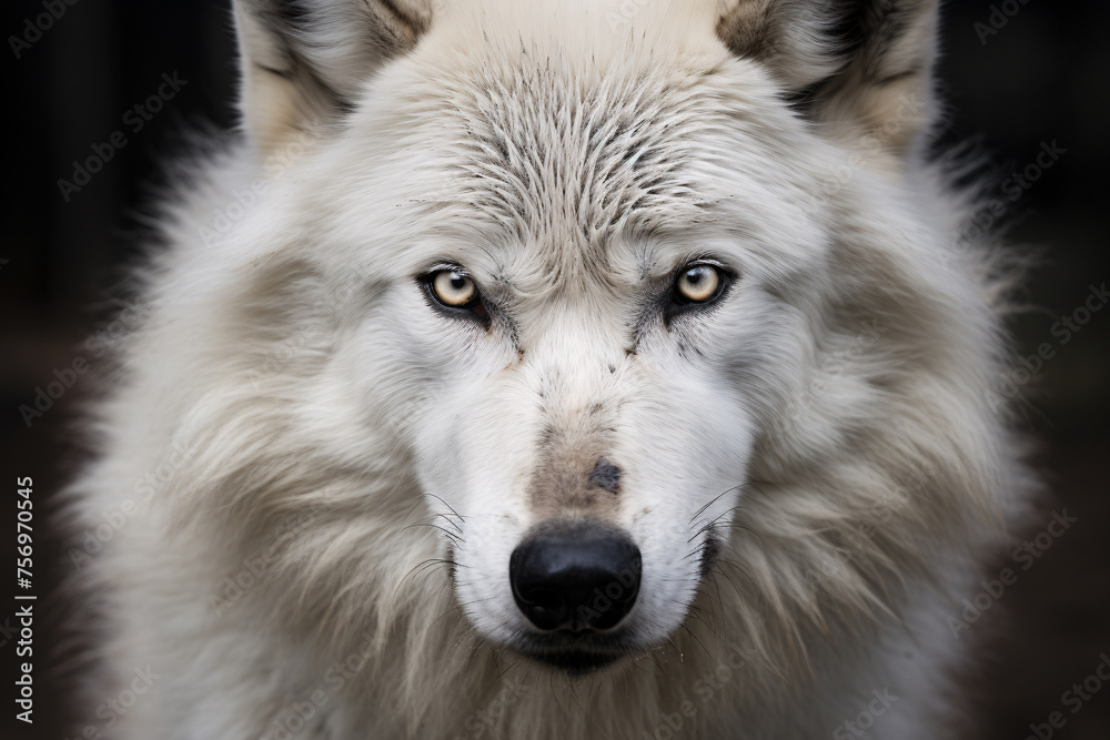 Face of wild white wolf