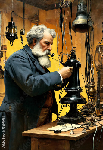 Alexander Graham Bell in his workshop photo