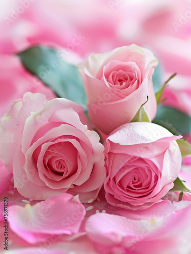 Drei rosa Rosen liegen   bereinander vielleicht auf einer Hochzeit