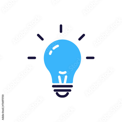 Idea lightbulb icon with illumination lines, vector illustration for creativity, innovation, problem solving and enlightenment concept