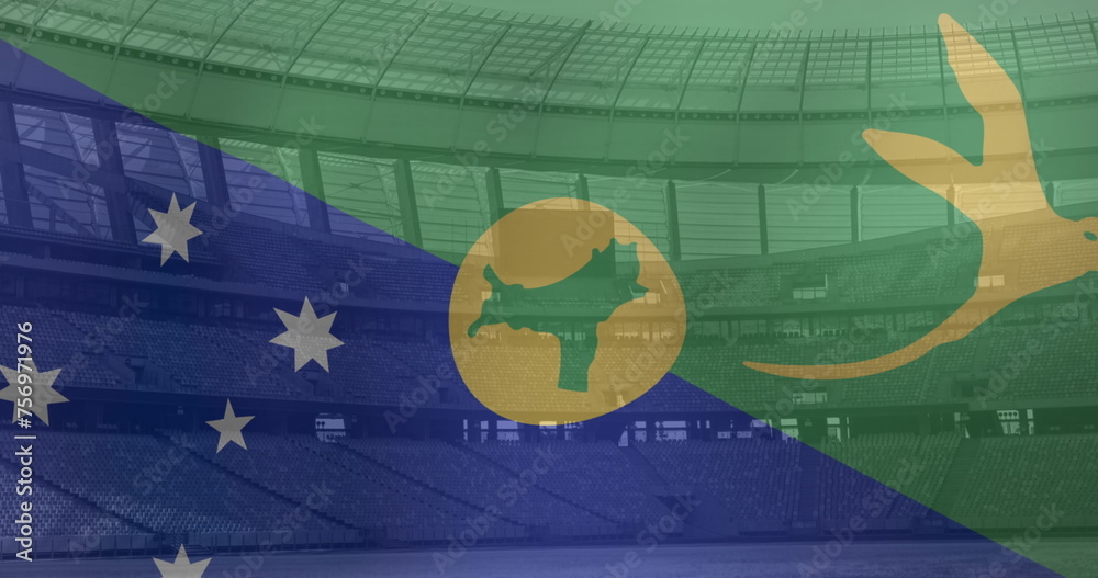Fototapeta premium Image of faroe islands waving flag over sport stadium