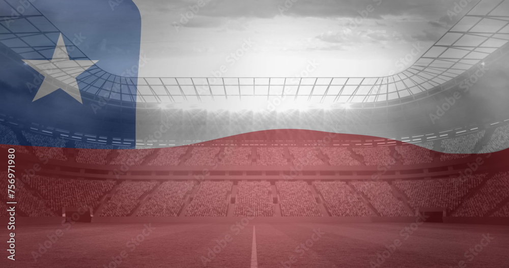 Fototapeta premium Image of waving flag of chile over sport stadium