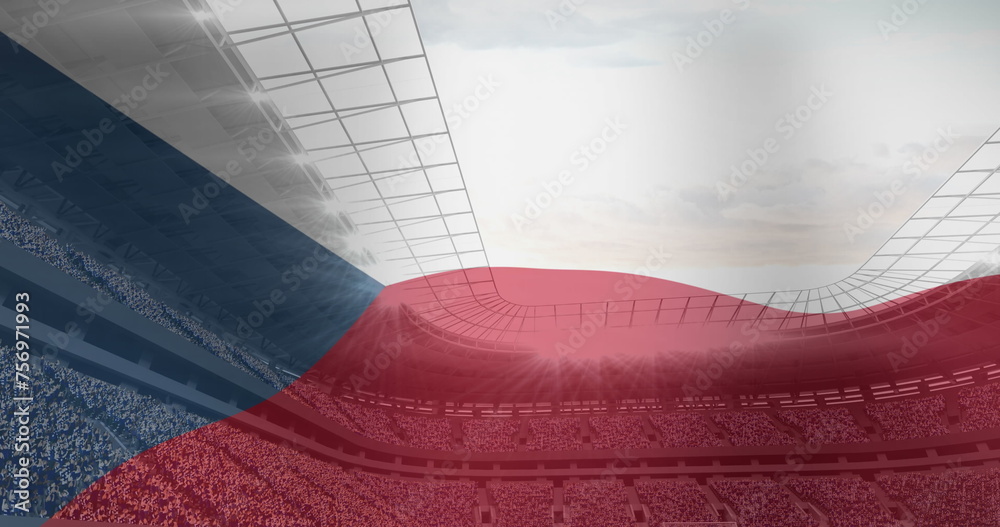 Obraz premium Image of waving flag of czechoslovakia over sport stadium