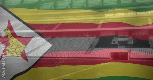 Image of zimbabwe waving flag over sport stadium