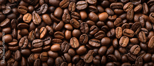 Coffee beans background: Close-up of coffee beans