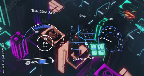 Image of digital interface over car driving