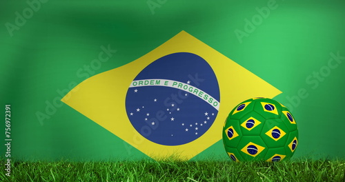 Image of waving brazil flag over football balll