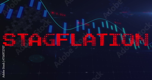 Image of stagflation text in red over graph processing data