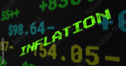 Image of inflation text in green over financial data processing