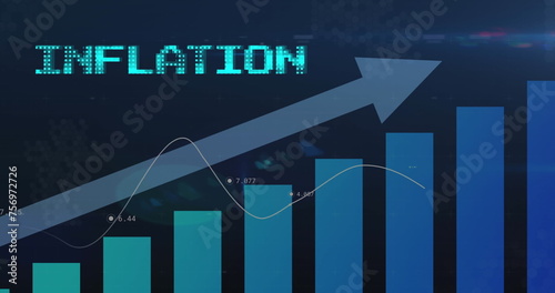 Image of inflation text in blue with arrow and graph over charts processing data