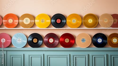 many vinyl records in many different colours photo in style