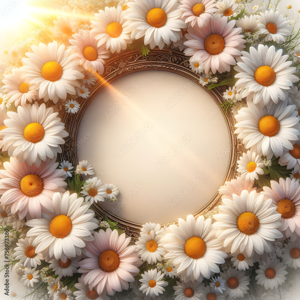 Obraz premium Daisy flower frame, isolated on a Pink background, Spring Frame