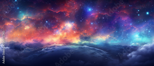 Colorful stars and space background panorama universe
