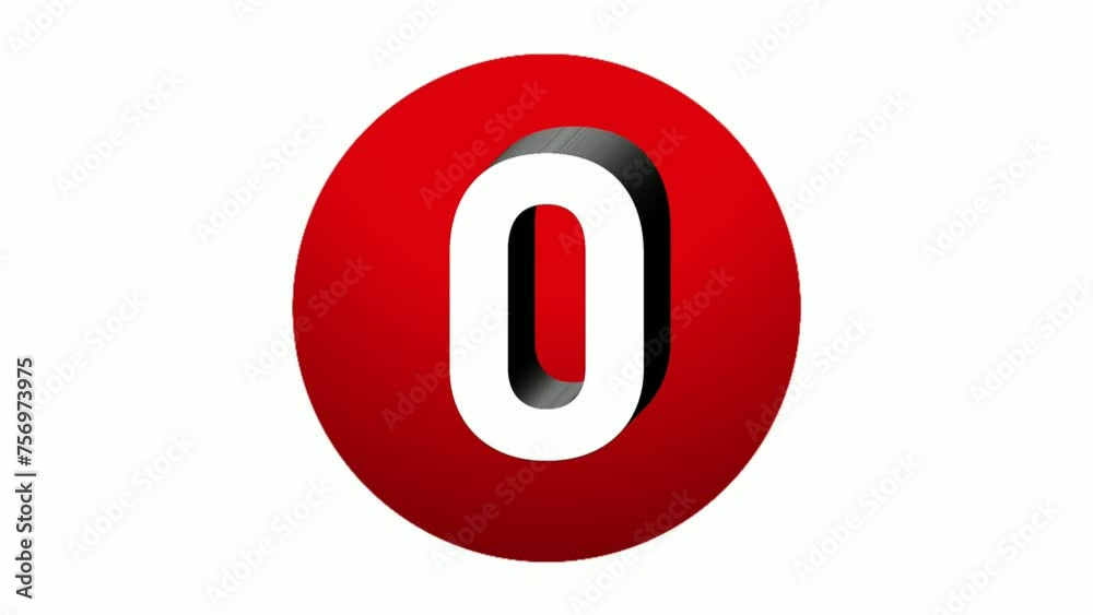 3D Number 0 zero sign symbol animation motion graphics icon on red sphere on white background,cartoon video number for video elements 3D Number 0 zero sign symbol animation motion graphics icon on red sphere on white background,cartoon video number for video elements