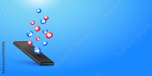 Social media like and heart icons concept illustration