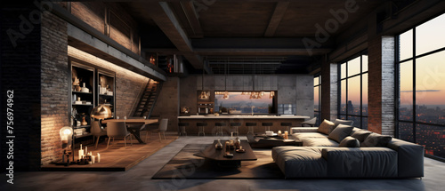 Contemporary, a dark loft home interior.