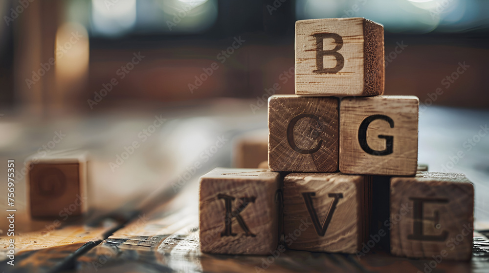 ABC Letters Alphabet on Wooden Cube Blocks in Pile, Educational Toy for ...
