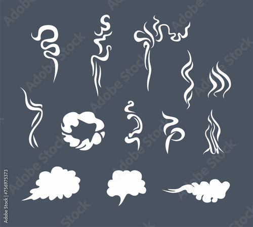 Vector smoke and steam isolated. Cartoon flat illustration. Set of steam clouds, fog, puff.