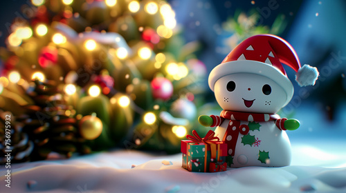 Cute snowman in Christmas scene