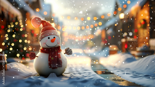 Cute snowman in Christmas scene