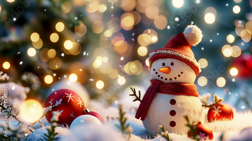 Cute snowman in Christmas scene