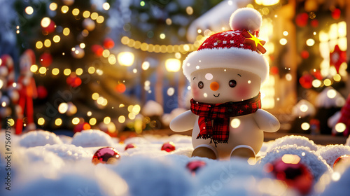 Cute snowman in Christmas scene