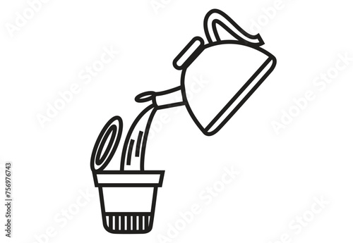 Pouring Hot Water on Instant Noodle Cup. Editable Clip Art.
