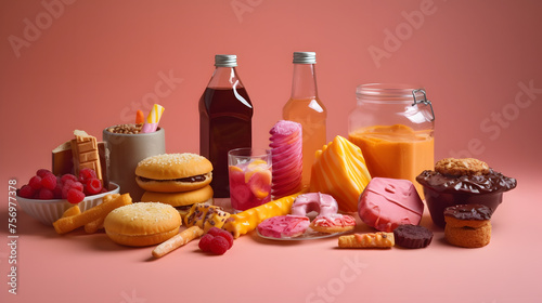 Assortment of unhealthy products that s bad for figure