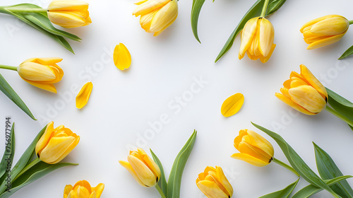 Beautiful yellow tulips on white. Generated Ai #756977994