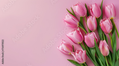 Tulips flower on pink background with beautiful tulips Generated Ai #756978122