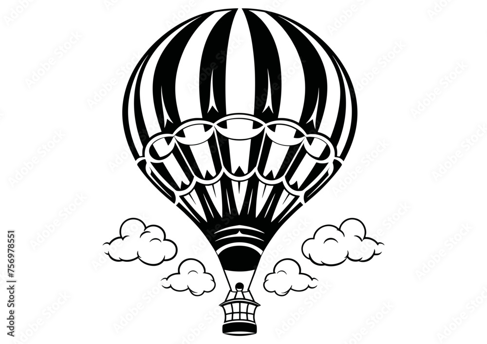 Fototapeta premium Art Nouveau hot air balloon Graphic Accents, vector illustration, vintage elements 