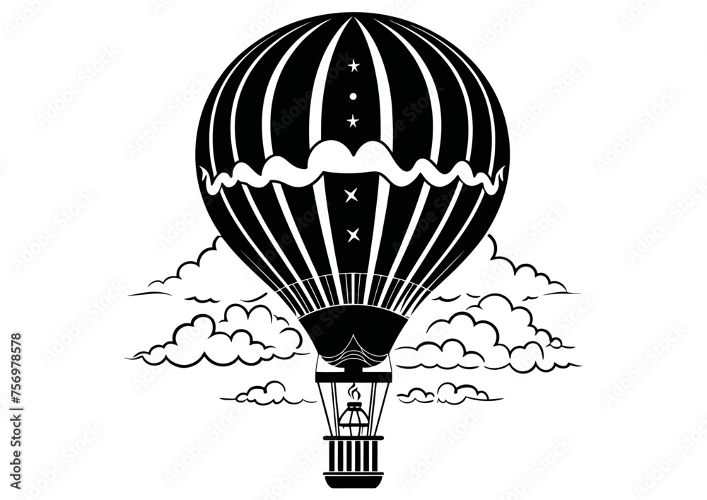 Obraz premium Art Nouveau hot air balloon Graphic Accents, vector illustration, vintage elements 