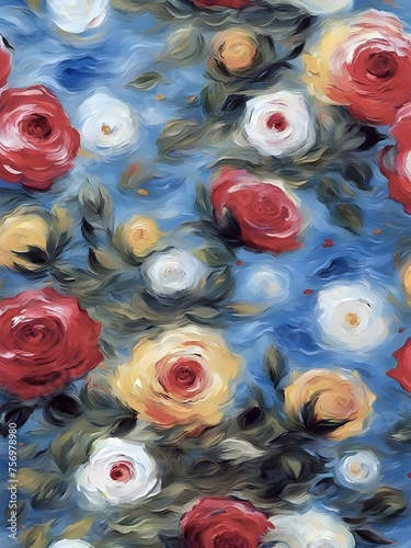 Impressionist Painting of Roses in Full Bloom