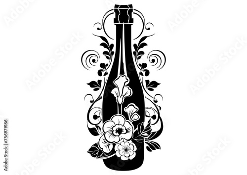 Art Nouveau Champagne bottles Graphic Accents  line separators  vector illustration  vintage elements  