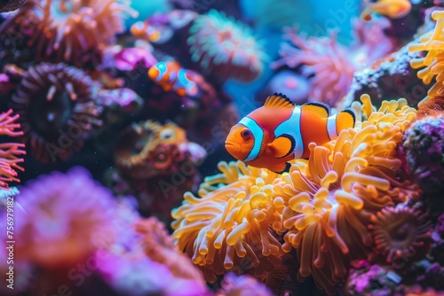 Beautiful clown fish in anemones on the background © wanna