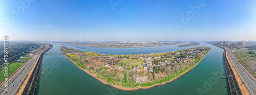 Aerial photography of panorama of Ezhou Island in Changsha, Hunan